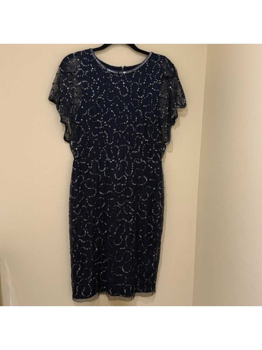 Adrianna Papell Navy Sequin Women Dress mash Sheath dress Fully lined Stretch